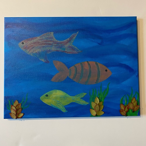 Under the Sea Original Fish Painting 16” x 12” Handmade Home Decor Art - Picture 7 of 12